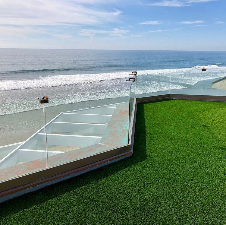 Artificial grass deck at the beach.